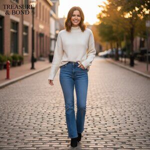 Treasure & Bond Rib Detail Mock Neck Sweater NWT Ivory XS